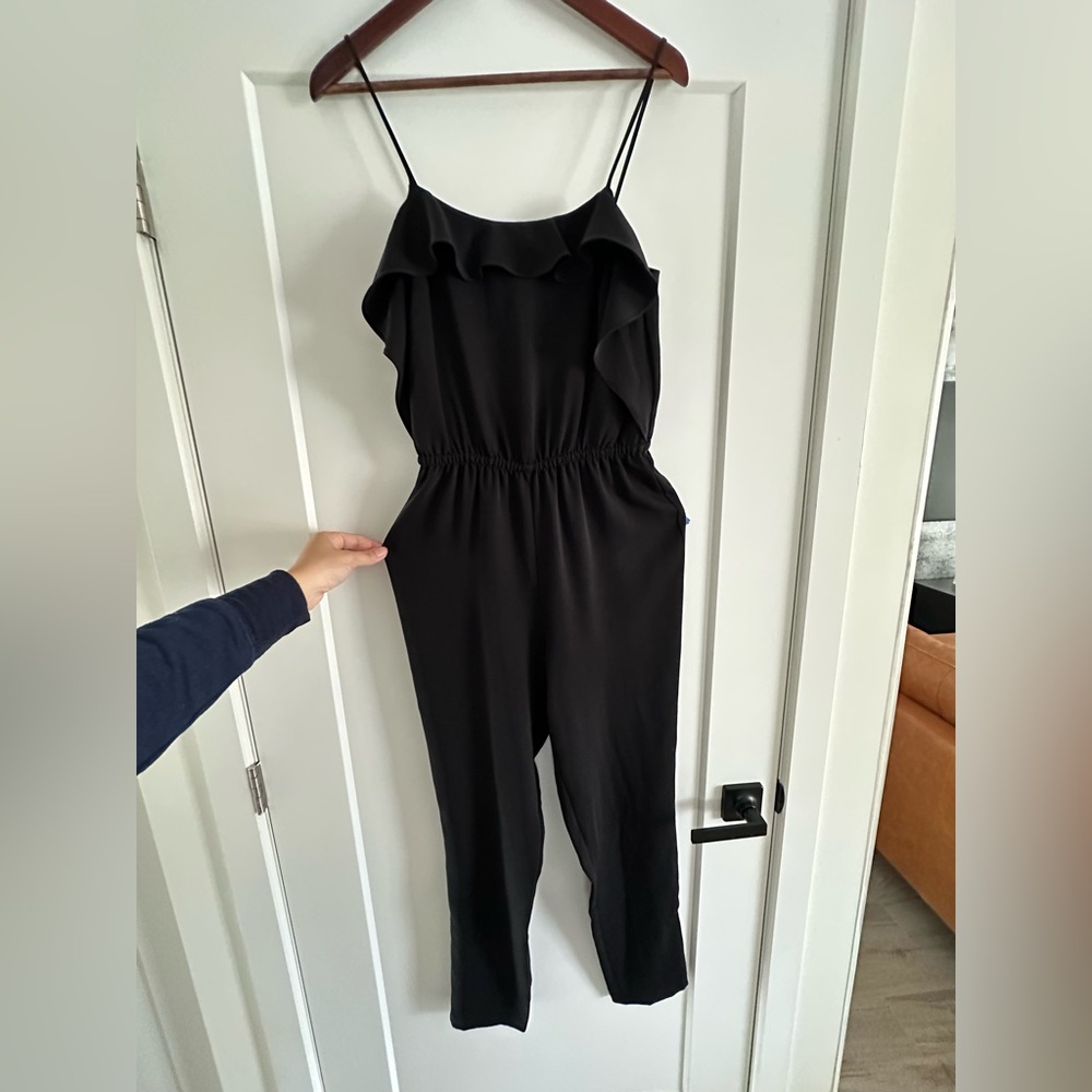 TOPSHOP Black Ruffle Spaghetti Strap Jumpsuit, Size US 4, NWOT